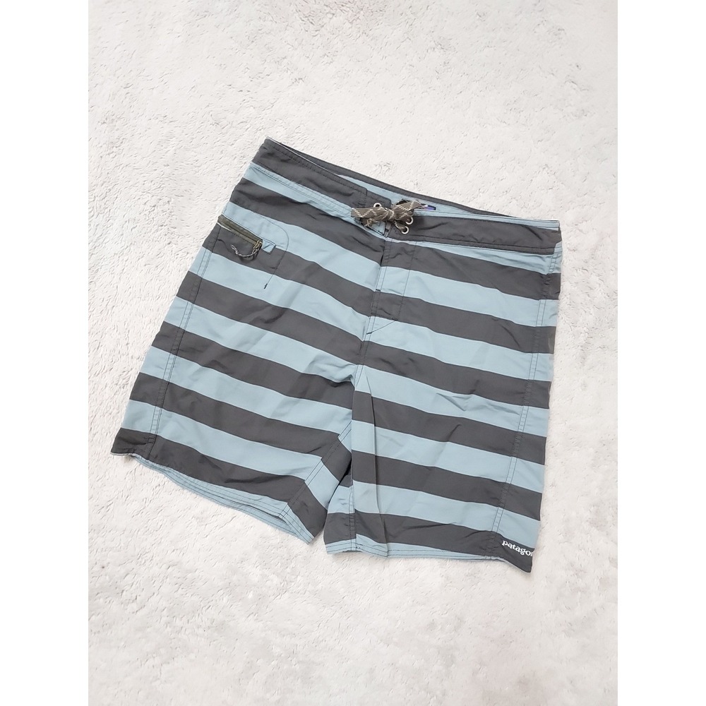 Patagonia Board Shorts Mens 32 Striped Swim Trunks Blue Surf Beach Drawstring
